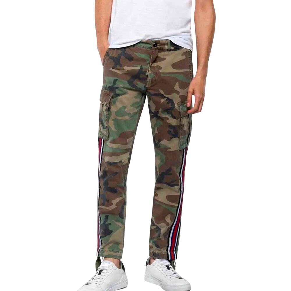 Replay Men's Chelm Cargo Pants Size W30 L38 Camouflage Side Stripe Military